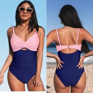 NWT Women's Twist Front‎ Cutout One Piece Swimsuit SIZE LARGE